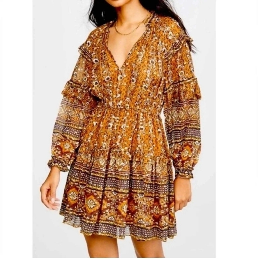 House Of Harlow 1960 Long Sleeve Tiered Ruffle Mini Dress Size M